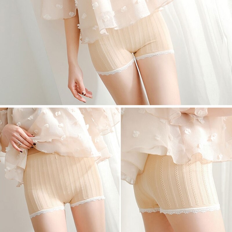 Women Elastic Tight Shorts Lace Stripe Under Skirt Safety Pants Boyshort Bowknot X3UE