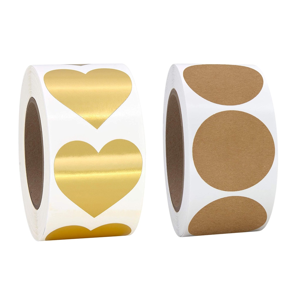 500pcs/roll Round Gold Heart Shaped Stickers Coding Dot Adhesive Labels for Package Sealing Colorful Stationery Sticker Writable