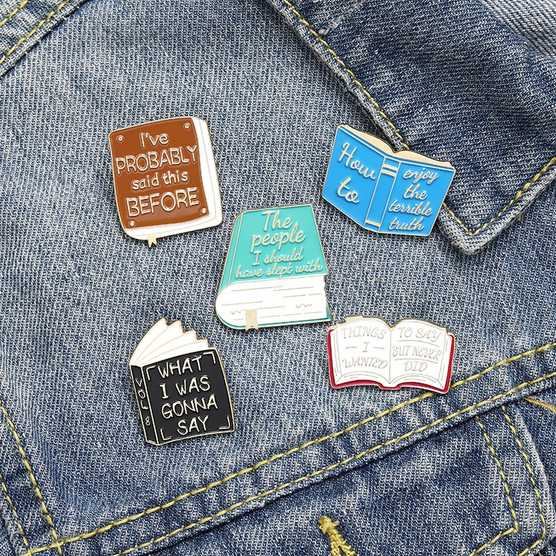 Fashion Library Enamel Pins Custom Letters Books Brooches Bag Clothes Lapel Pin Badge Introverts Jewelry Gift for Friends Girls