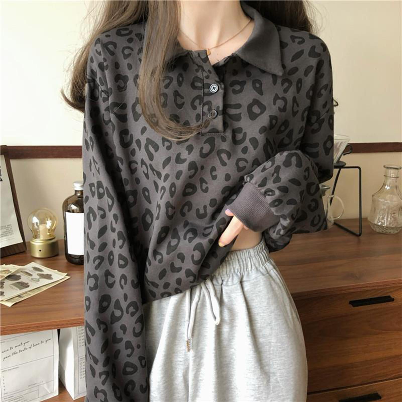 2020 Autumn Women Blouse New Stylish Polyester Long Sleeve Turn Down Collar Leopard Print Button Blouse Top