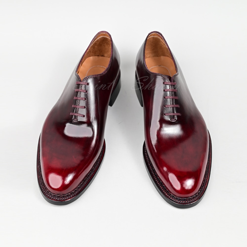 Hand-stitched high quality calfskin luxury men's shoes business office dress wedding wine red Oxford shoes