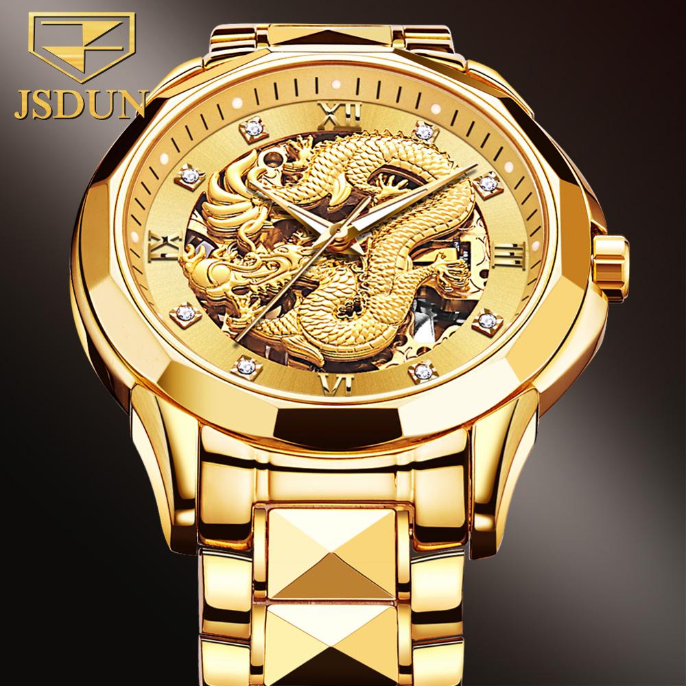 Top Brand Luxury Mechanical Watches for Men All Gold Dragon Watch Waterproof Fashion Unique Gift часы мужские с драконом