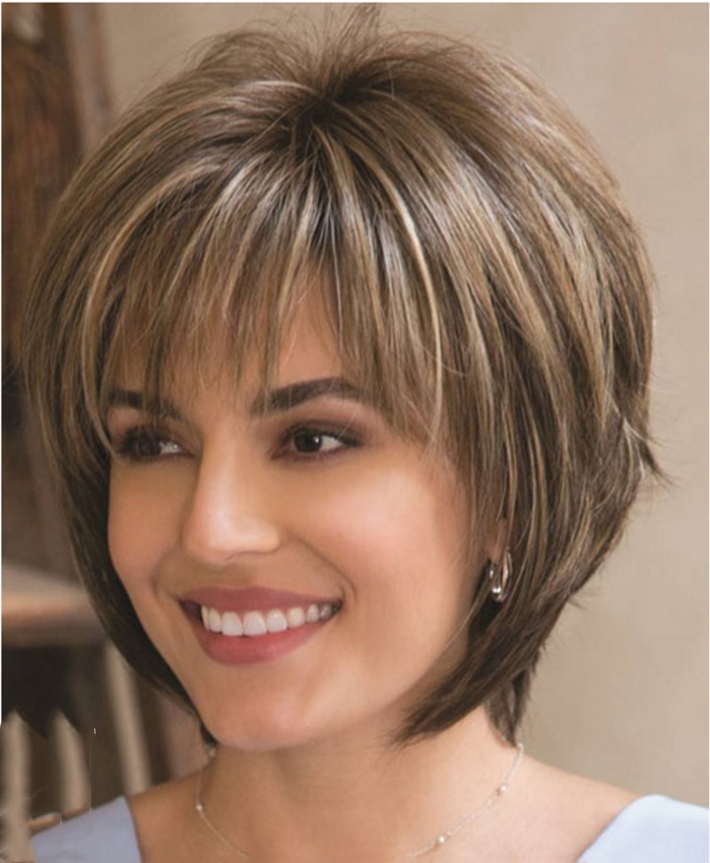 WHIMSICAL W Women Synthetic Mixed Blonde Brown Short Wigs Natural Hair Wigs Heat Resistant Hair Wig for Women