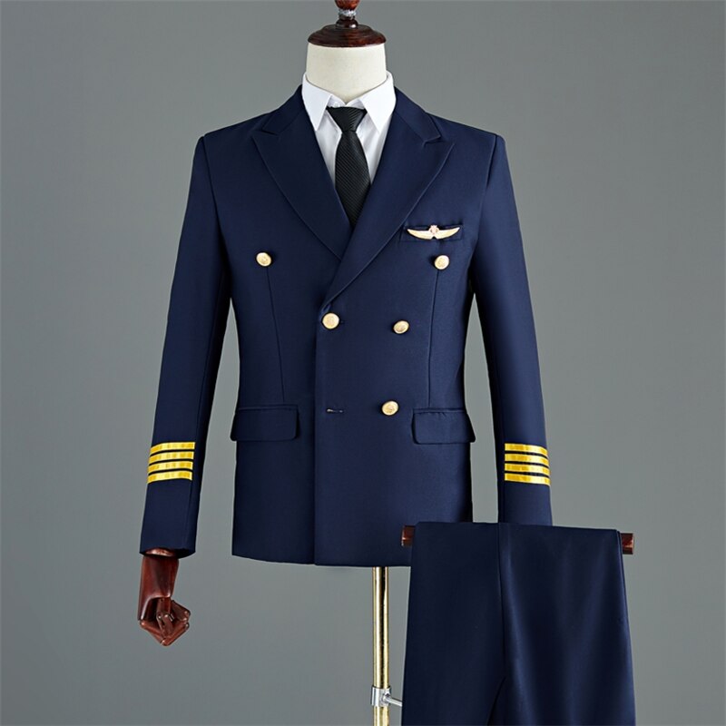 Staff New Male Aviation Uniform Costume Performance Suits Men Clothing Airline Captain Pilot Cosplay