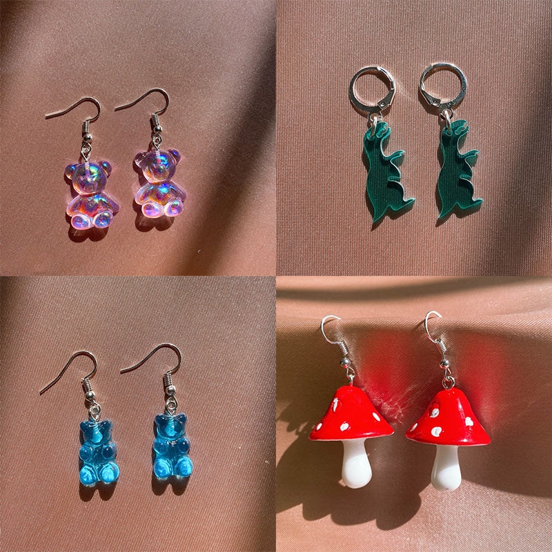 29 Style Originality Statement Minimalist Dangle Earring Cute Dinosaur Mushroom Jelly Polychromatic Bear Drop Earrings for Women