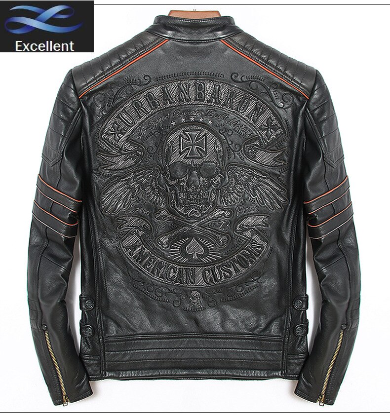 shipping.DHL sales New Brand Free plus size black men skull Jackets men's genuine leather biker jacket.motorbiker coat