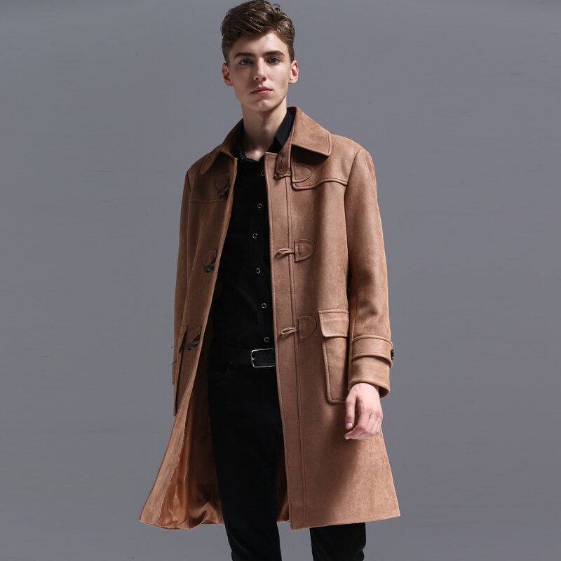 Coat Fashion Tactic Suede Trench Men 2021 Spring and Autumn New Style Retro Jacket Mens Chamois Windbreaker Long Coats