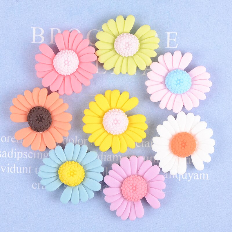 10PCS Cabochon Resin Fashion Daisy Flower Flatback Embellishments Jewelry Making & DIY Decoration Scrapbook Hair Bows Cente