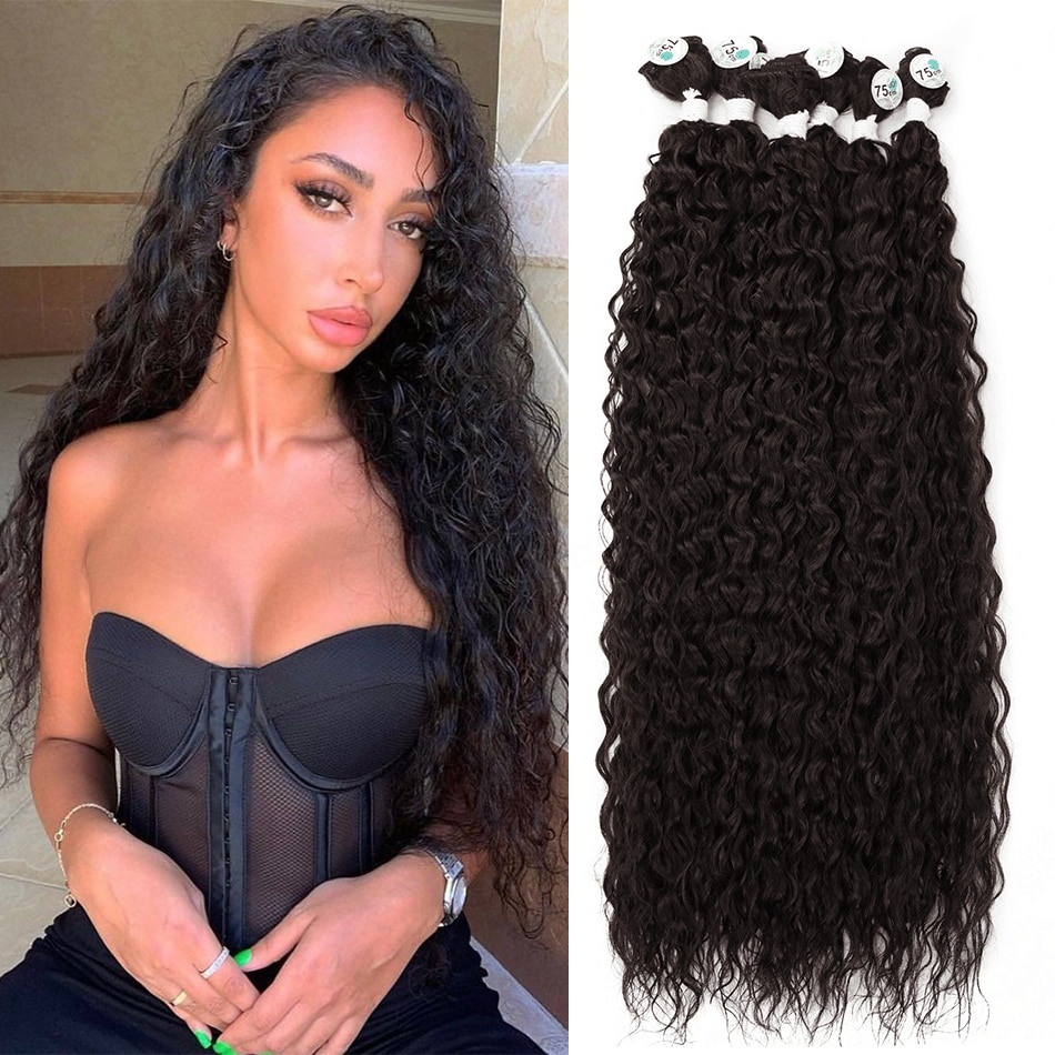 Meepo Ombre Kinky Curly Synthetic Hair Bundles Corn Curly Hair Weave Brown Blonde 32Inch 3/6/9 Pcs Super Long Hair Curls Wave