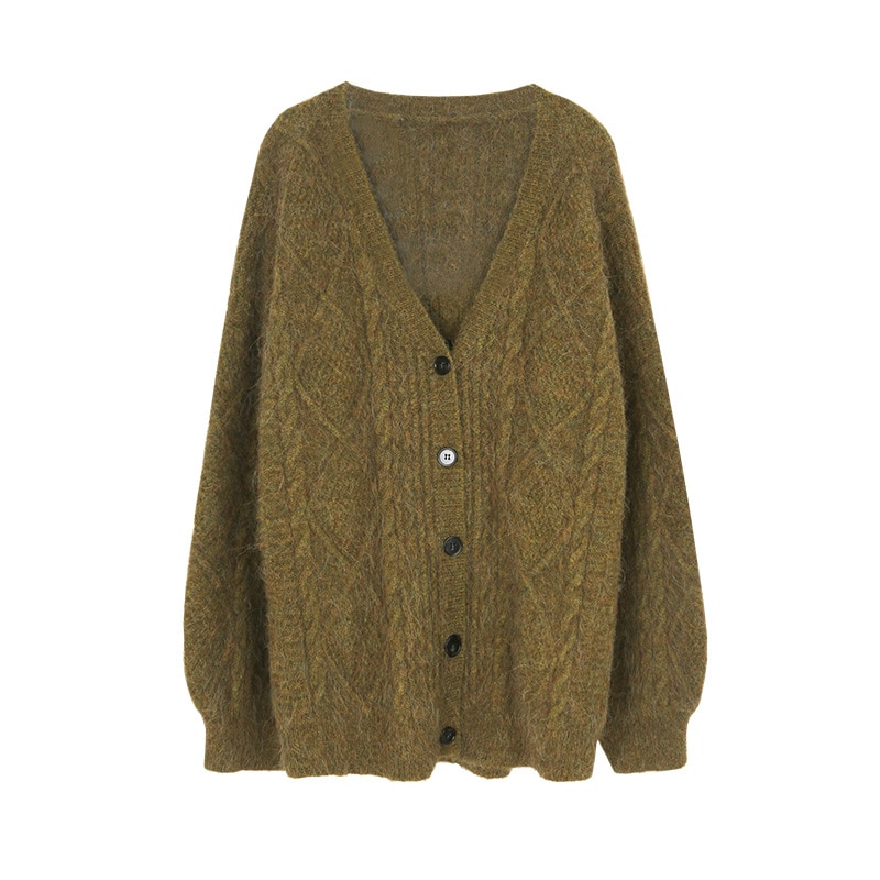 Alpaca +15%wool 2021 Fall 44% and Winter Loose Sweater Single Breasted Vintage V-Neck Warm Oversized Jersey De Mujer Invierno