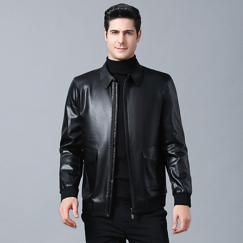 Coat 100% Sheepskin Fashion Motorcycle Male Genuine Clothing Design Real Slim fit Leather Jackets Overcoats