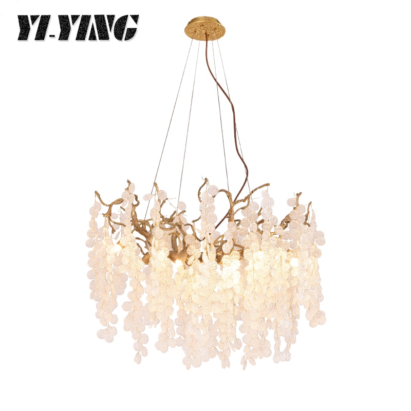 YI-YING Organic Lighting European Luxury Elegant Gold Color Modern Pendant Crystal Light Bedroom Chandelier Fitting Copper G9 AC