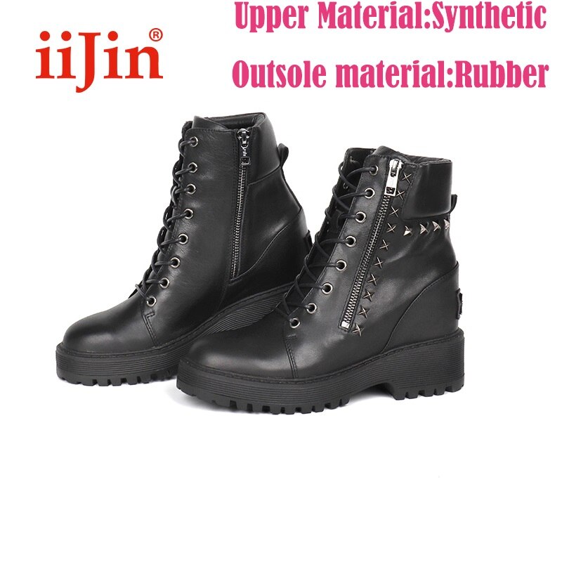 Official rivet cow leather zipper fashionable heel increased thick bottom women's shoes casual martin female boots botas mujer