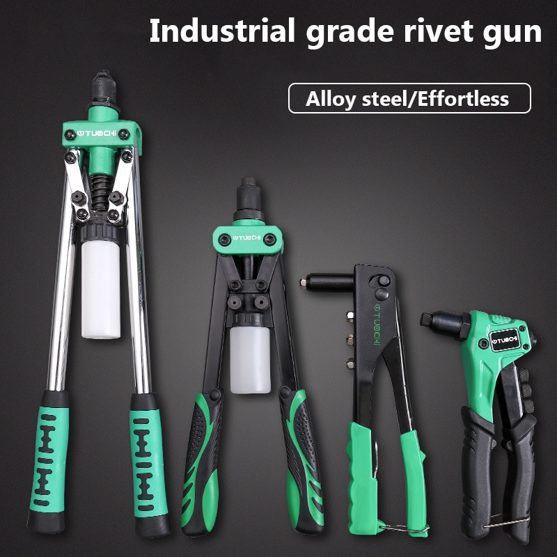 Manual Rivet Gun Set with 4 Sizes of Rivet Heads, Heavy-duty One-handed Rivet Gun Tool for Metal, Plastic and Leather