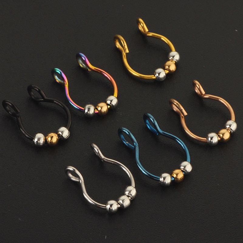 Nose Rings Studs Sexy Earrings Nose Ring Nose Clip Hoop Septum Rings Stainless Steel Piercing Body Jewelry Hoop Ring 3 Beaded