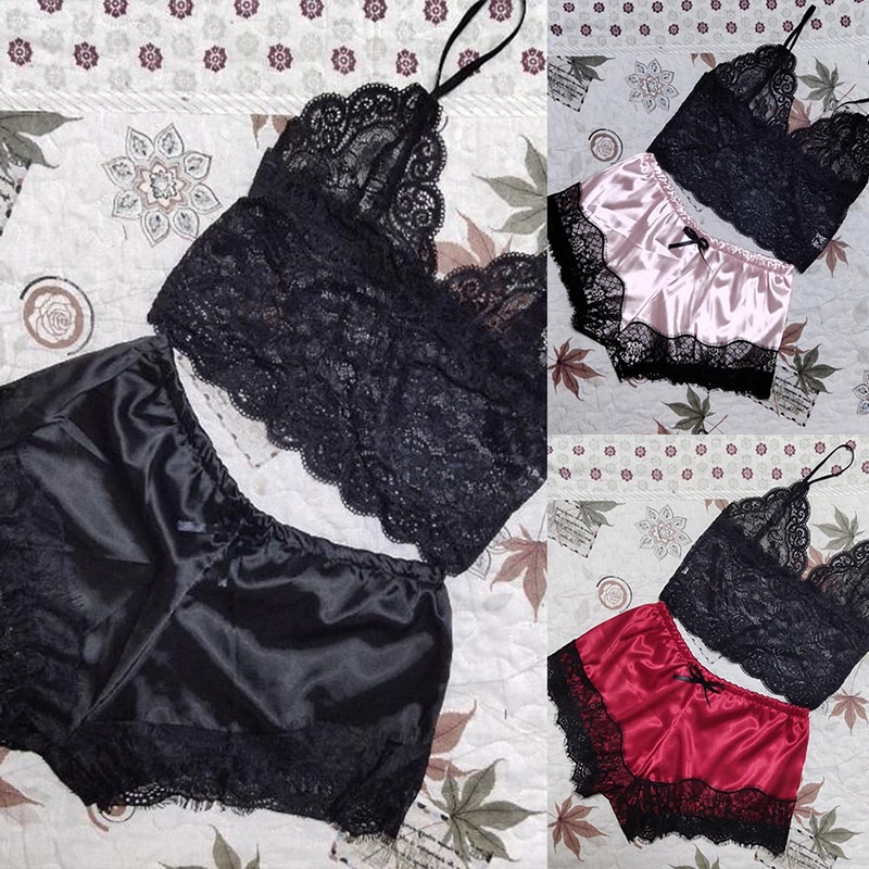 Women Underwear Bow Lace Hot Sex Dress Fashion Temptation Satin Sexy Night dress Suit Lingerie Porno Babydoll Erotic Sleepwear