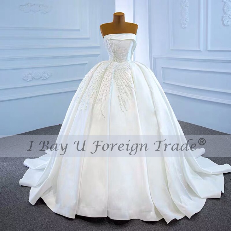 Luxury Ball Gown Wedding Dress 2021 Princess Satin Heavy Pearls Bridal Gowns Vestido De Noiva