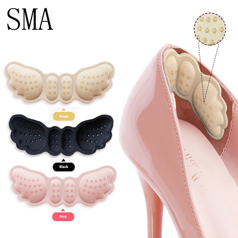 1pair High Heel Insoles Butterfly Adjust Size Heel Liner Grips Protector Sticker Foot Care Anti Keep Abreast Heel Pads Cotton