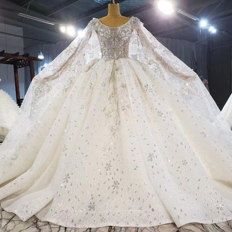 2021 Full Lace Wedding Gowns With Cape Shawl Big Skirt Fashion Bridal Novias Brand Weddings