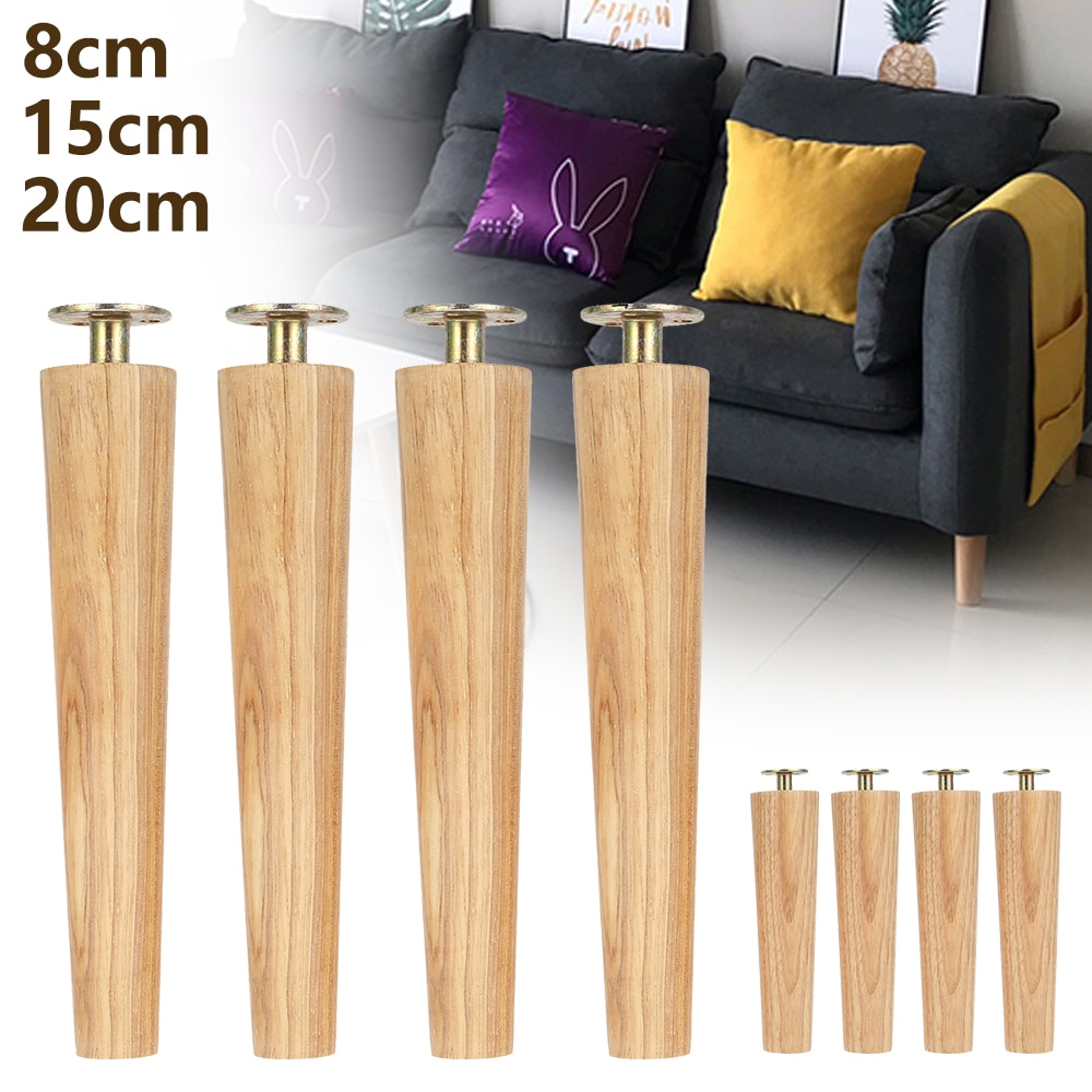 4Pcs Height 8/15/20cm Rubber Wood Furniture Legs Inclined Cone Sofa Bed Cabinet Table and Chair Replacement Feet Sloping Feet