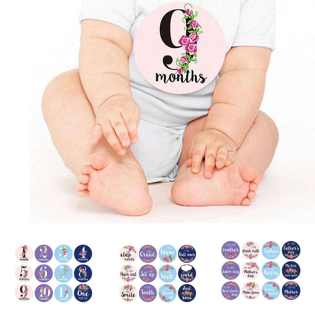 12PCS Month Sticker Baby Photography Milestone Memorial Monthly Newborn Kids Commemorative Card Number Photo Props Accessories