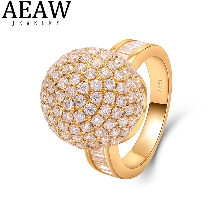 AEAW Solid 14K 585 White Yellow Gold DF Color Moissanite Engagement Ring Ball Moissanite Band for Women Ladies Ring