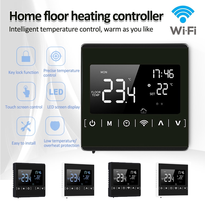 Tuya WiFi Smart Thermostat, Electric floor Heating Water Temperature Remote Controller LCD Touch Screen Floor Heating Termostato