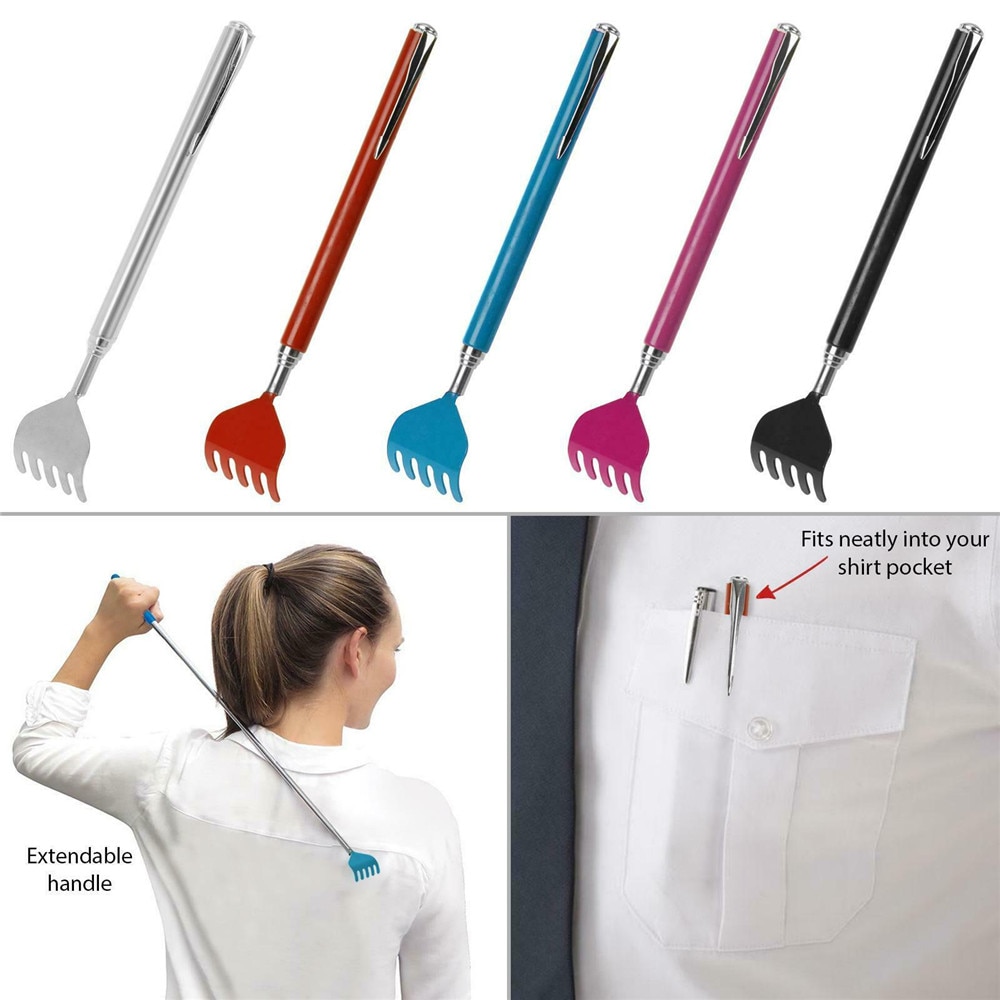 1 Pcs Stainless Back Scratcher Portable Extendable Telescopic Handy Pocket Back Scratcher Massage Tool Convenient