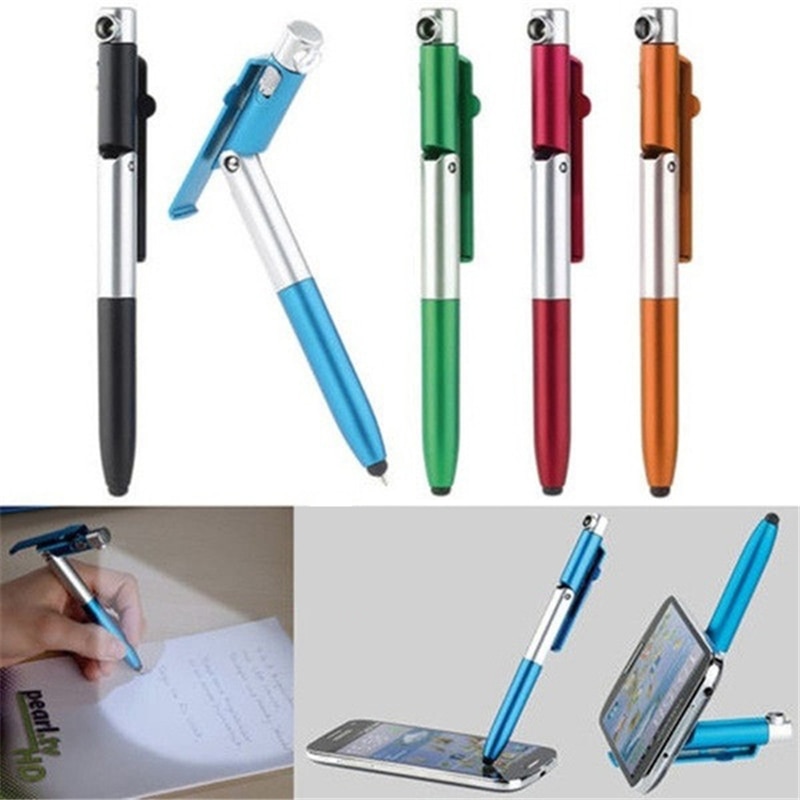 Multi-function 4-in-1 Foldable Ballpoint Pen Stylus (Flashlight + Support) For Tablet Cellphone