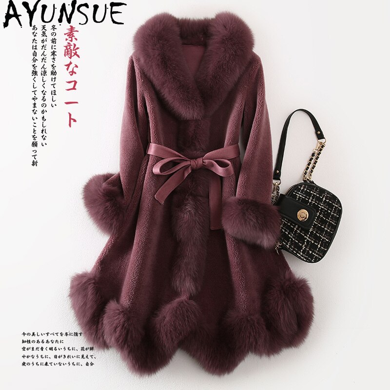 AYUNSUE Fashion Women's Fur Coat 100% Wool Woman Jacket Warm Winter Clothes Women Fox Fur Collar Elegant 2020 Ropa Para Mujer 18