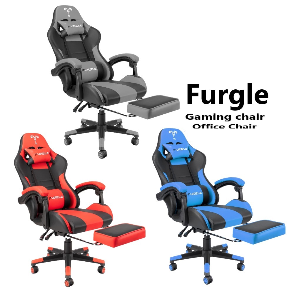 Furgle Gaming Chair with Footrest Ergonomic Office Chair Adjustable Swivel Leather High Back Computer Desk Chair with Headrest