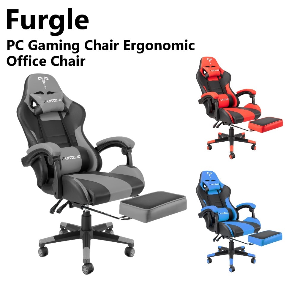 Furgle Gaming Chair with Footrest Office Chair High-Back PU Leather Computer Chair with Headrest and Adjustable Lumbar Support