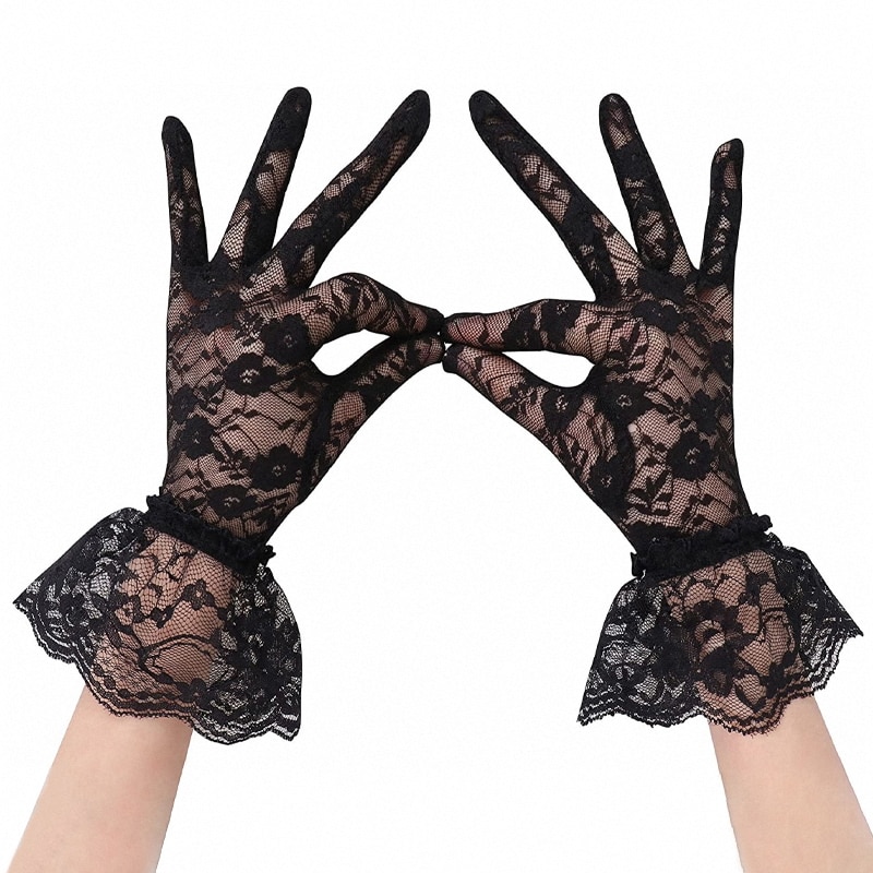 White or Black UV Protection Lace Gloves for Women Elegant Hollow-Out Delicate Jacquard Pattern Bridal Wedding Party Accessories