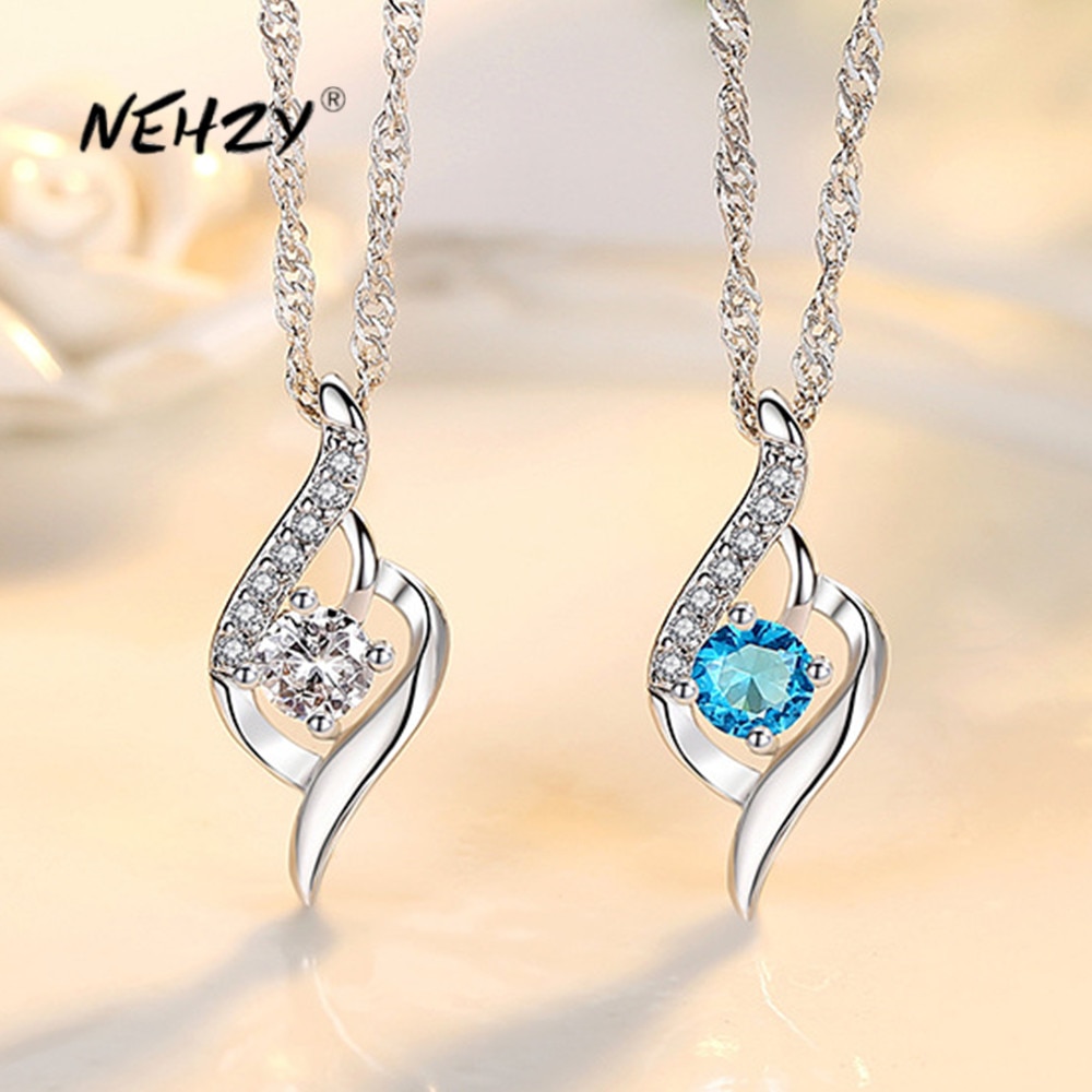 NEHZY 925 Sterling Silver New Woman Fashion Jewelry High Quality Crystal Zircon Heart Pendant Necklace Length 45CM