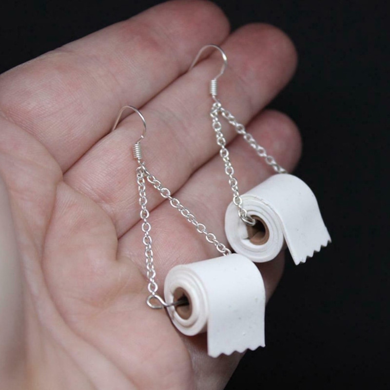 Toilet Paper Shaped Roll Earring Ear Stud Handmade For Friends