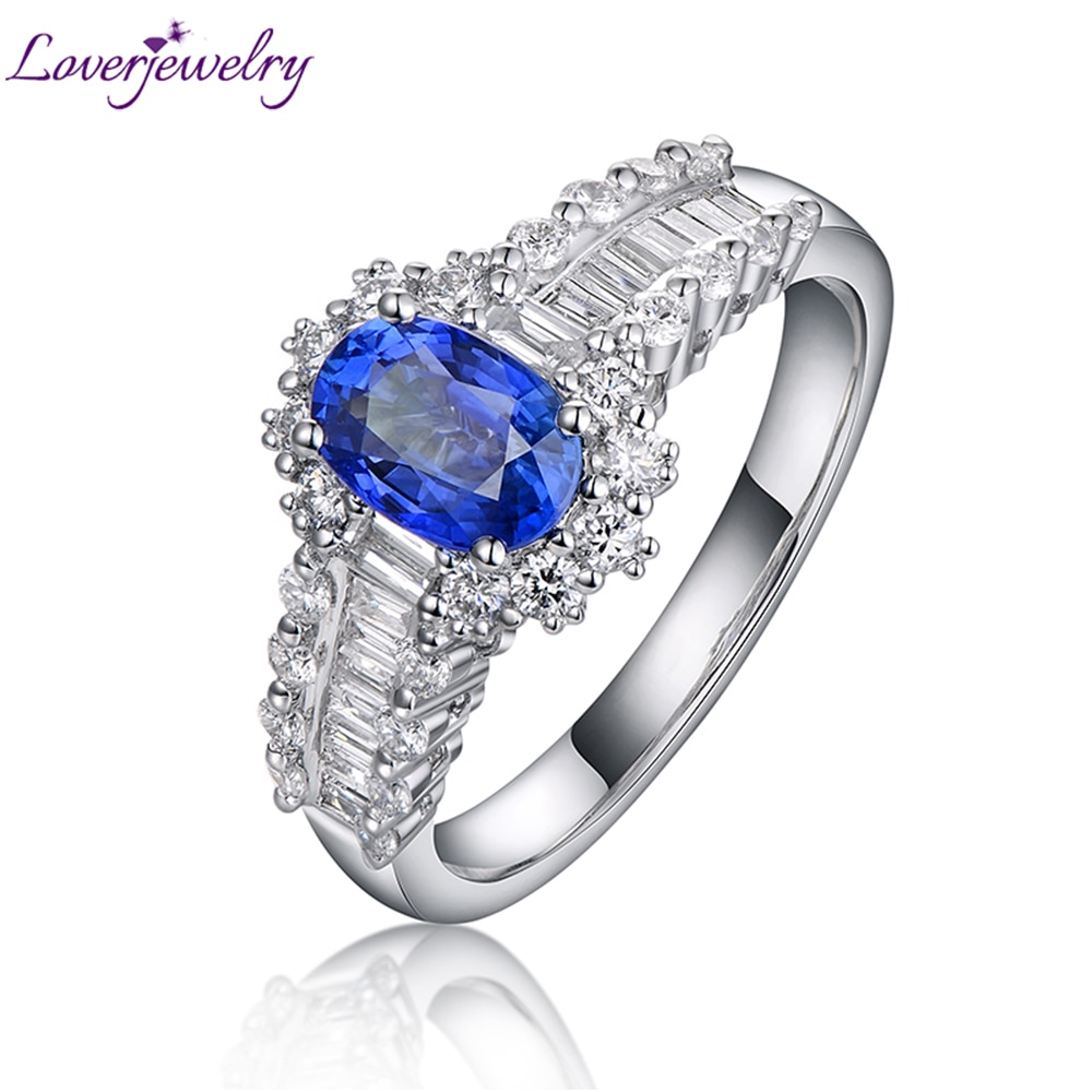 LOVERJEWELRY Sapphire Ring For Women White Gold Real 18Kt/Au750 Natural Diamonds September Birthstone Sapphire Ring Jewellery