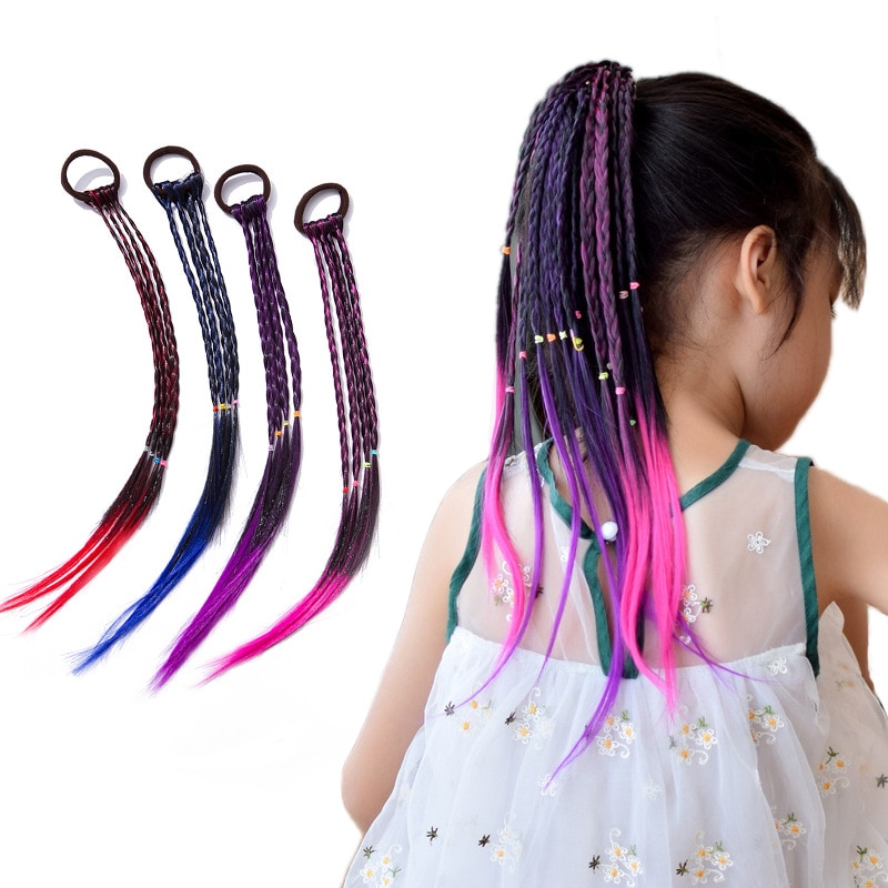 Girls Elastic Braid Hair Colorful Gradient Braid Beauty Hair Ponytail Bands Headwear Children Hair Accessories