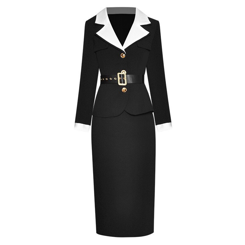 Elegant Office Lady Formal Business Two Piece Outfit Spring Women Runway Fashion Blazer and Pencil Skirt Suit Matching Set