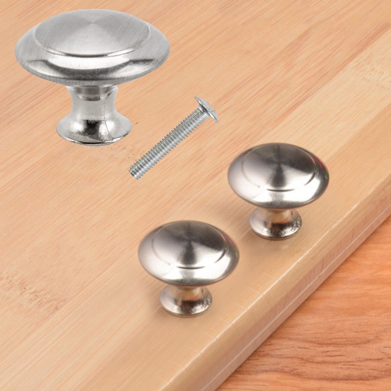 Cupboard Stainless Steel Handles Drawer Knobs Round Screw 10X Kitchen