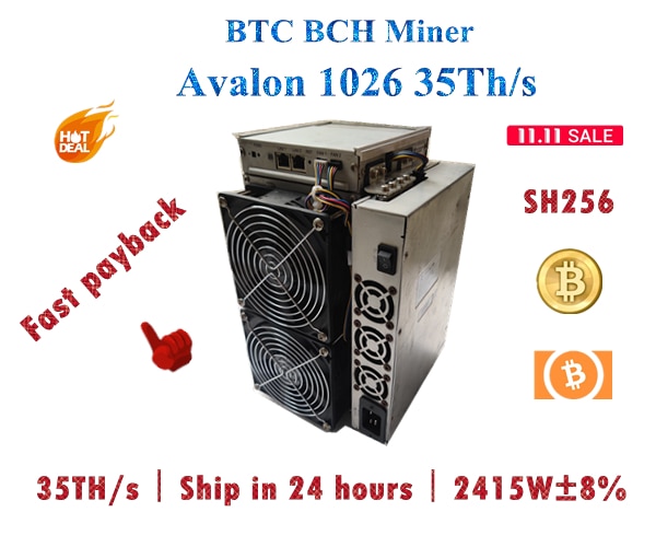 Free Shipping BTC BCH Miner Avalon 1026 35Th/s sha256 More Economical than AntMiner S17+ S17e T17+ whatsminer M31S 56T 68T 85T