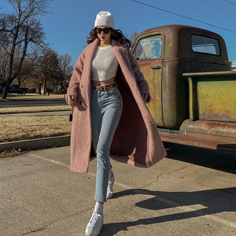 Le Palais Vintage 2020 Original Fall Winter New Women Loose All-match Casual Fashion Pink Solid Streetwear Women Woolen Coat