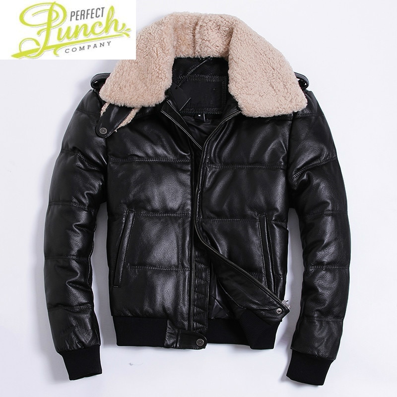 Cow Genuine Men Real Leather Jacket Mens Natural Lamb Fur Collar Duck Down Coat Jaqueta De Couro HA-806 YY767