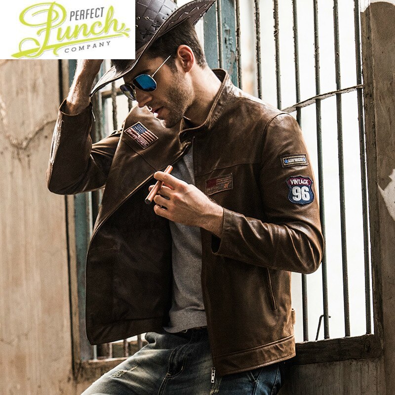 Vintage Genuine Spring Autumn Motorcycle Leather Jacket Men Plus Size Chaqueta Cuero Hombre FM2016-70 YY770