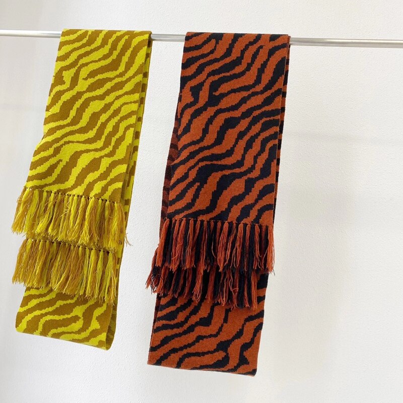 Autumn 10.19 Winter 2021 New Women Fashion Leopard Striped Zebra Wool Long High end Temperament Vintage Tassels Scarf