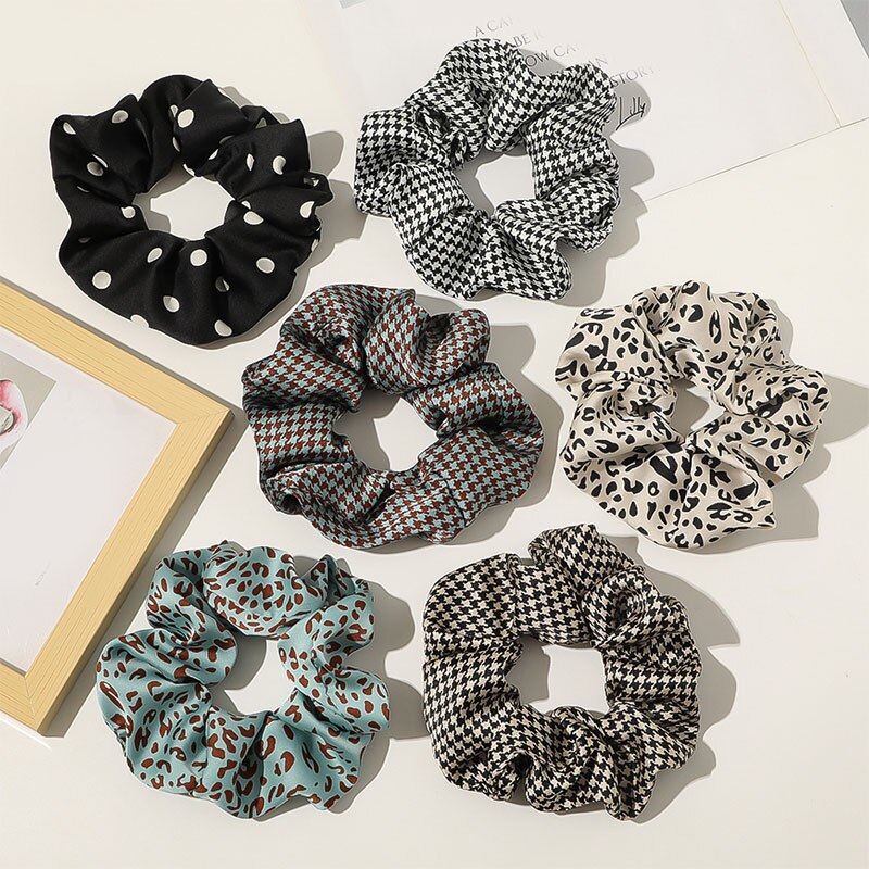 Fashion Polka Dot Leopard Print Hair Ring Scrunchies Check Plaid Elastic Hair Bands Women Girls Ponytail Holder Hair Accessories