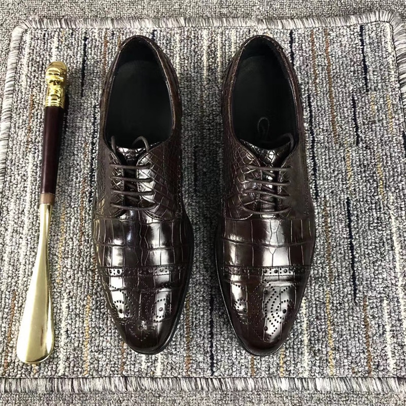 Authentic Real True Crocodile Belly Skin Business Dress Shoes Genuine Alligator Leather Handmade Lace-up Men Formal Oxford Shoes