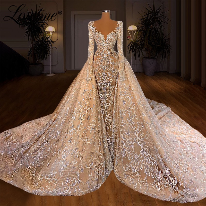 Long Gorgeous Dubai Evening Dresses Abendkleider Formal Party Gowns For Weddings Saudi Arabic Beaded Crystals Prom Dresses 2021