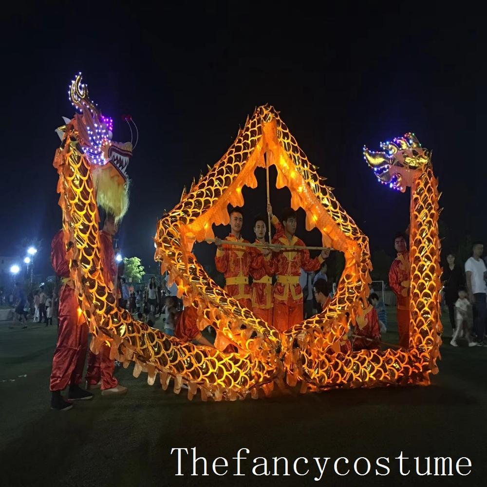 13m Chinese New Year Gold-plated DRAGON DANCE 10 Student LED Lights ORIGINAL Lantern stage prop Festival Costume Kungfu