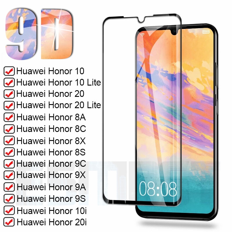 9D Protective Glass On Honor 9X 9A 9S 9C 8X 8S 8A Tempered Glass Film For Huawei Honor 10 20 Lite 10i 20i Screen Protector Case