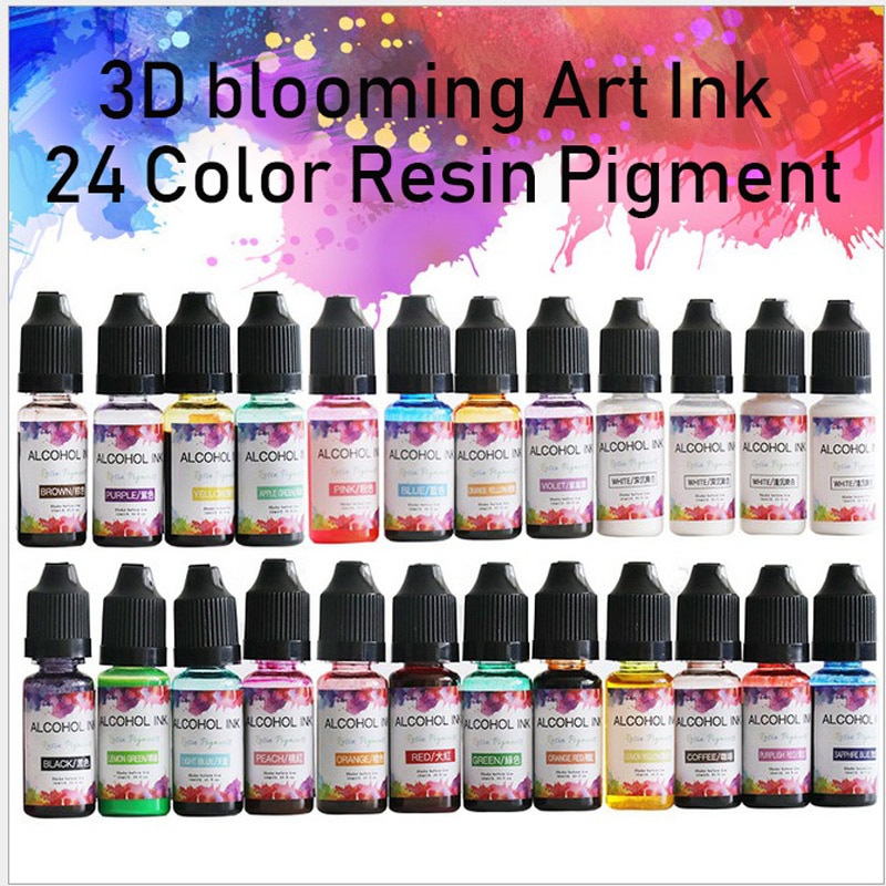 24 Colors 10ML Epoxy Resin Pigment Kit Art Ink Liquid Resin Colorant Dye Ink Diffusion for Epoxy Resin Mold Jewelry Making